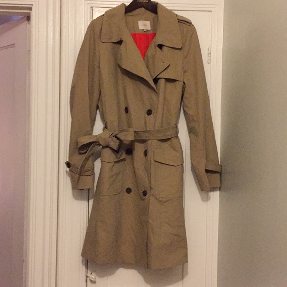 Long classic khaki trench coat orange inner liner - Picture 4 of 8